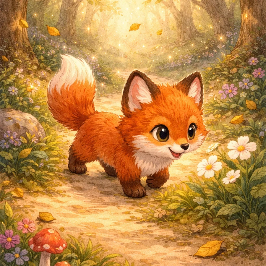 Kiro, petit renard orange-roux aux yeux dorés