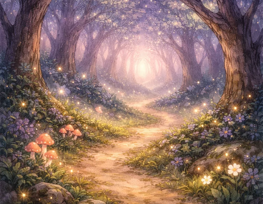 Chemin lumineux dans la Forêt des Murmures